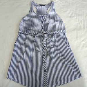 Wish Women's Med Blue & White Striped Button Up Short Tank Dress W/ Pockets‎ 306